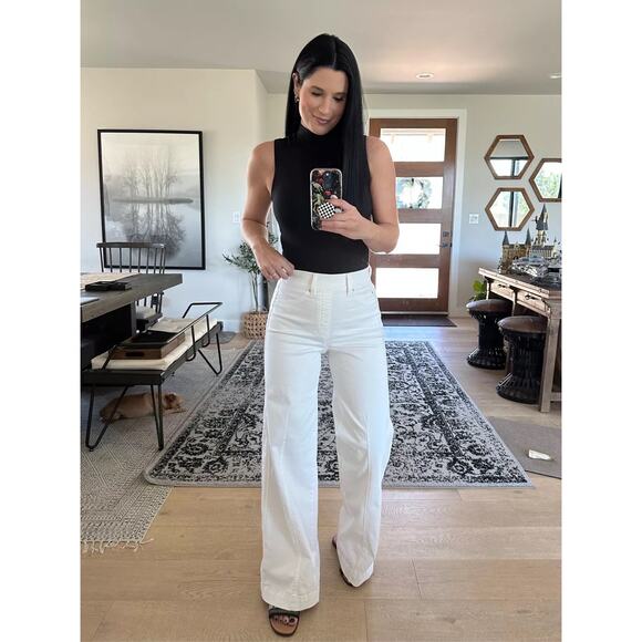 Spanx Seamed Front Wide Leg Jeans Size Large Ecru - Picture 1 of 16